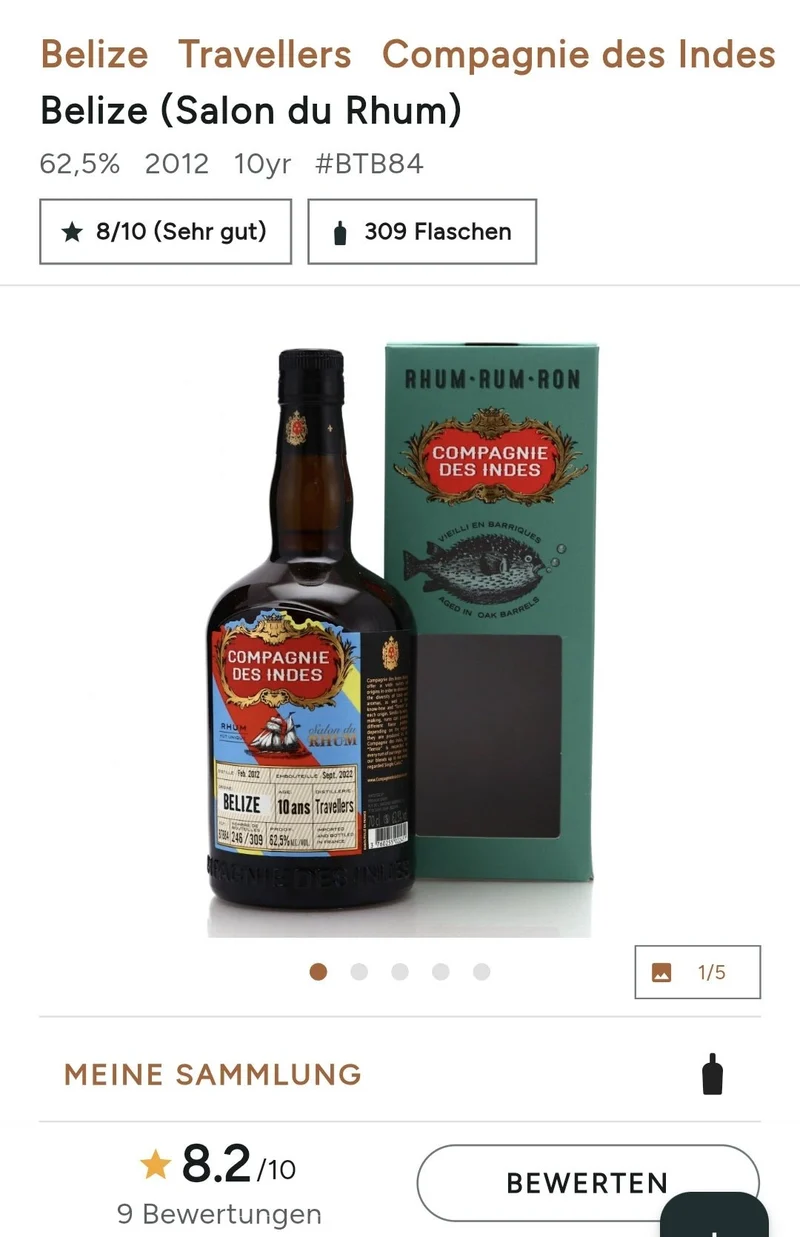 Compagnie des Indes Belize 2012 Travellers 10 y 62,5% vol. 0,7l Rum