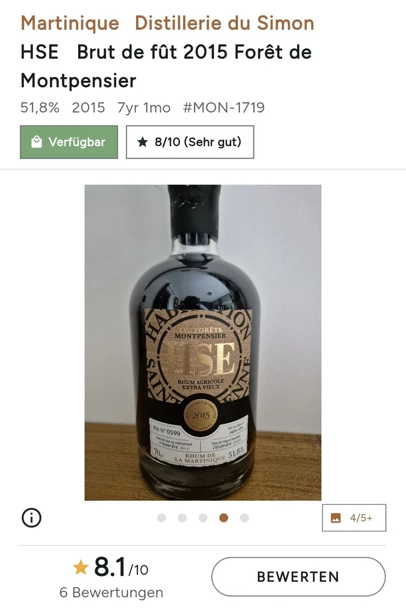 X HSE Brut de Fût 2015 Forêt de Montpensier Agricole Rhum Extra Vieux 51,8% vol. 0,5l Fassstärke