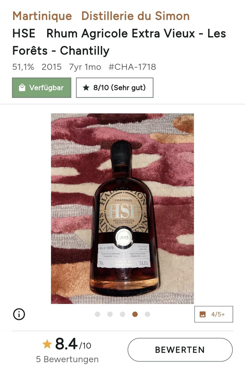 X HSE Brut de Fût 2015 2022 Forêt Chantilly Agricole Rhum Extra Vieux 51,1% vol. 0,5l Fassstärke