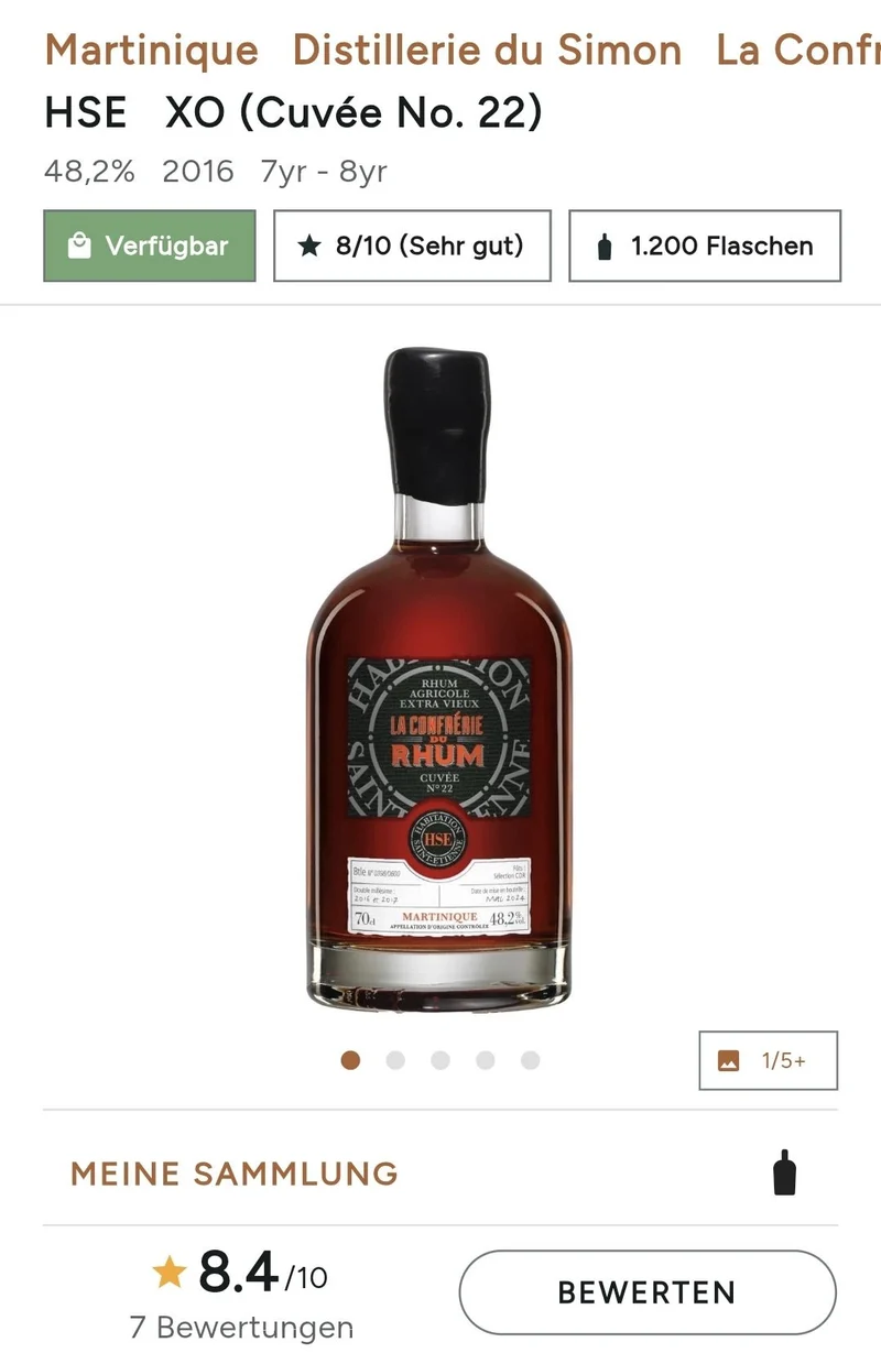 X HSE La Confrerie du Rhum Cuvee No. 22 2016 2017 2024 Agricole Rum Extra Vieux 48,2% vol. 0,7l Fassstärke