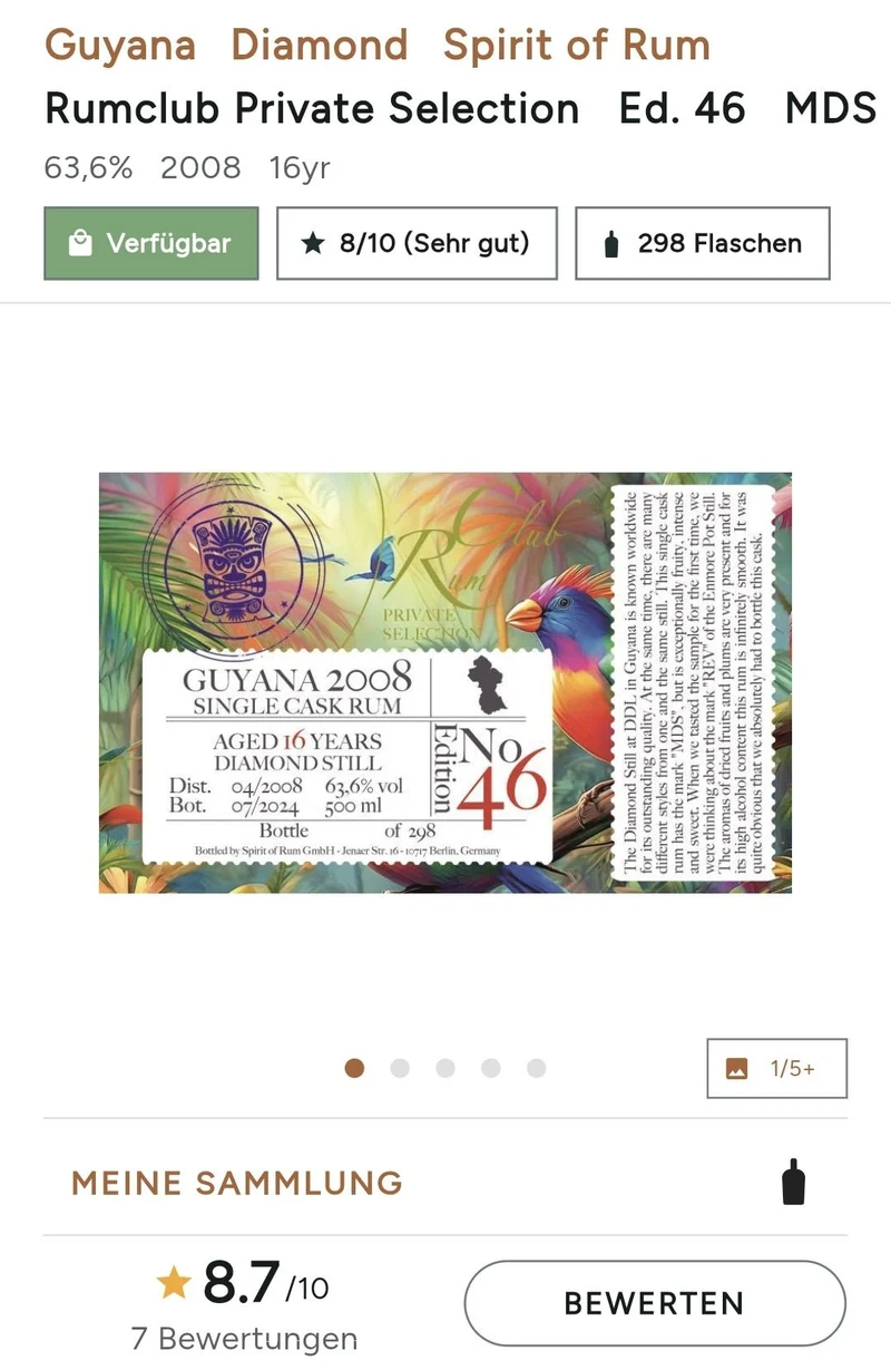 Rumclub ed. 46 Guyana DDL 2008 2024 0,5l 63,6% vol. rum club Private Selection Edition