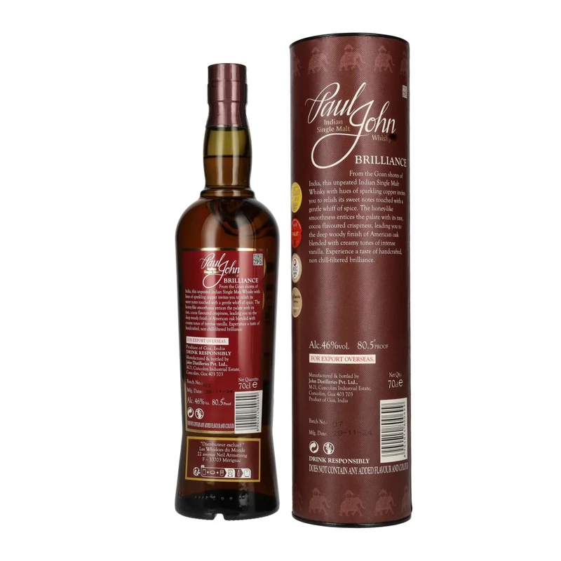 Paul John BRILLIANCE Indian Single Malt Whisky 46% Vol. 0,7l in Geschenkbox