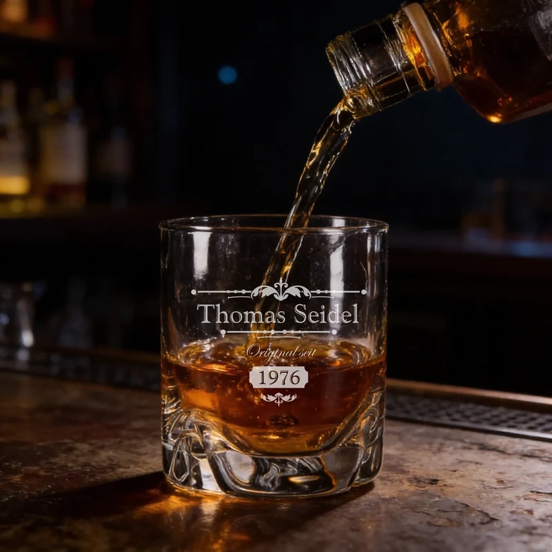 Whiskyglas mit Name, Spruch und Jahr personalisiert