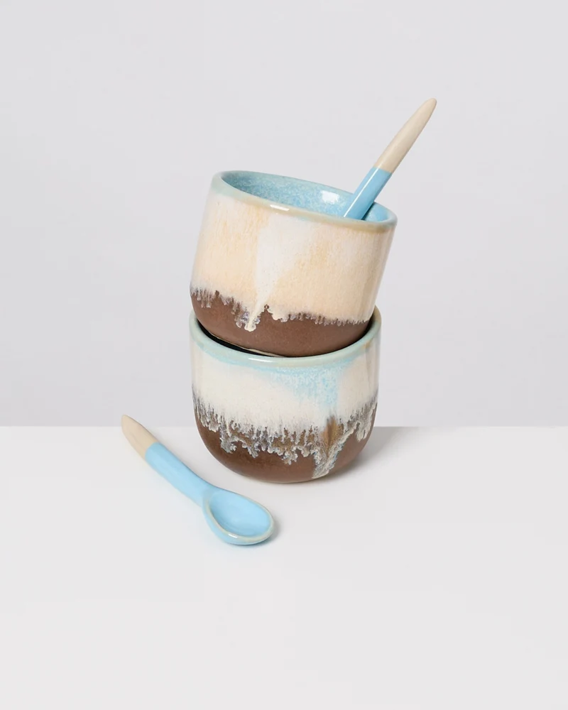 MaM x Mälzer&Fu Becher klein & Löffel hellblau braun