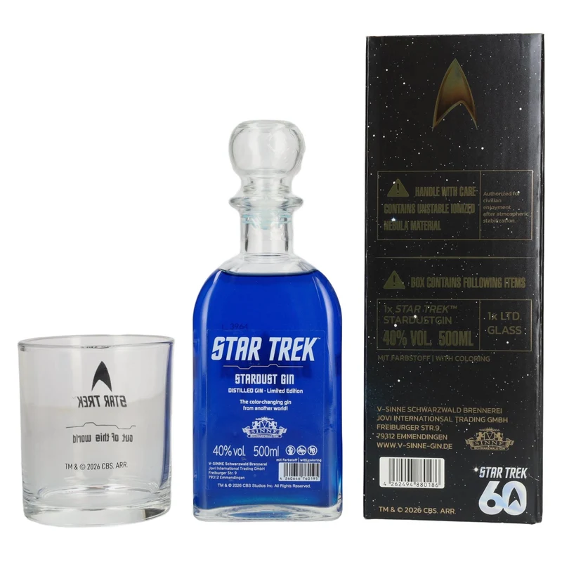 V-Sinne Schwarzwald STAR TREK Stardust Gin 40% Vol. 0,5l in Geschenkbox mit Glas