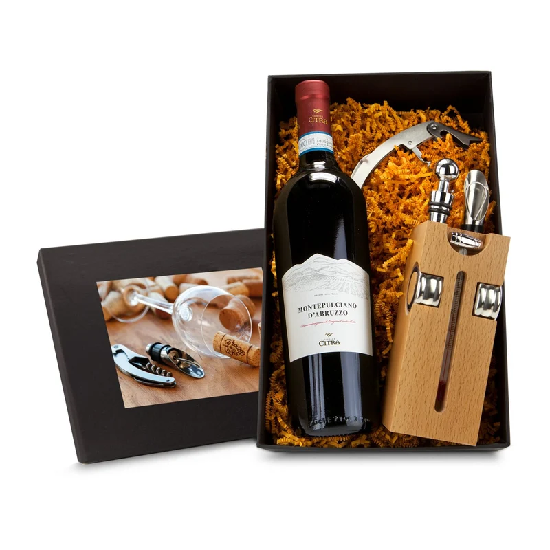 Buche-Block mit Wein – Getränke-Geschenkset