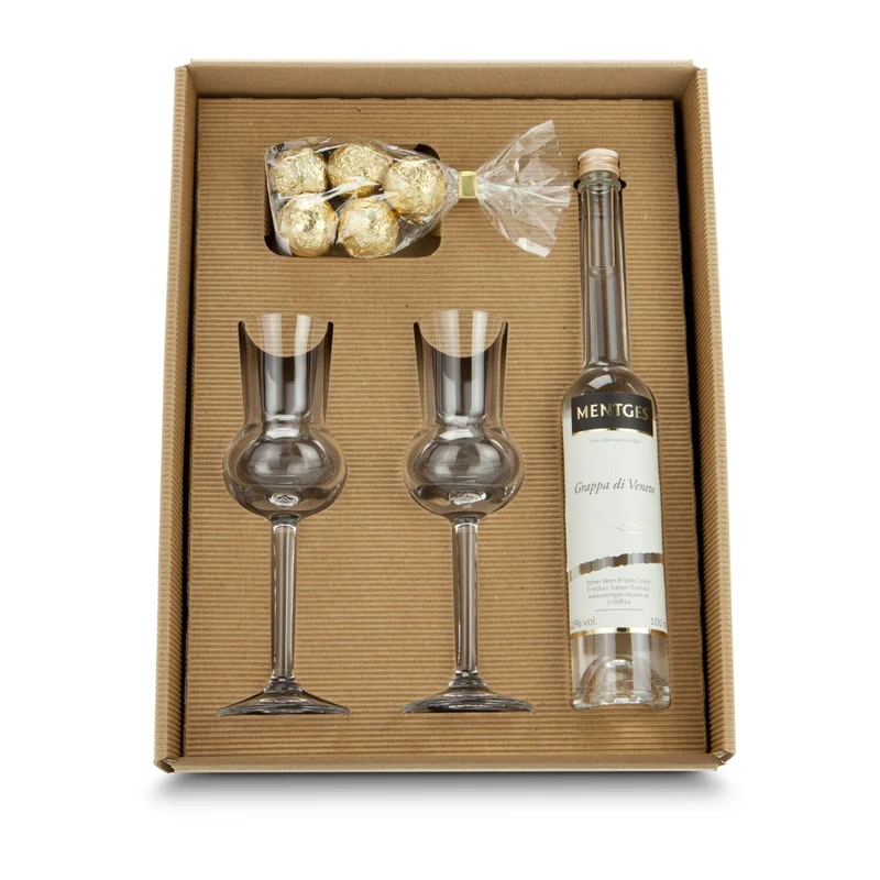 Grappa-Variationen – Grappa, 2 Gläser & Grappatrüffel als Geschenkset