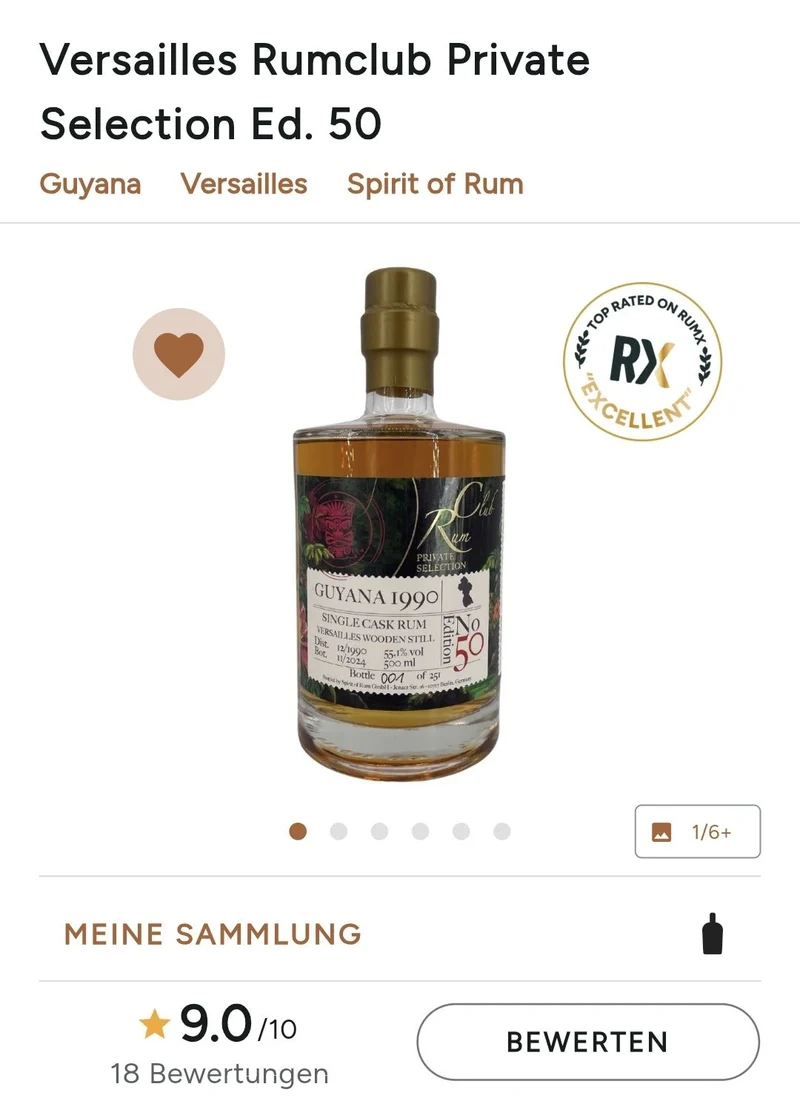 Rumclub Ed. 50 Versailles 1990 Guyana Wooden Pot Still 0,5l 55,1% vol. rum