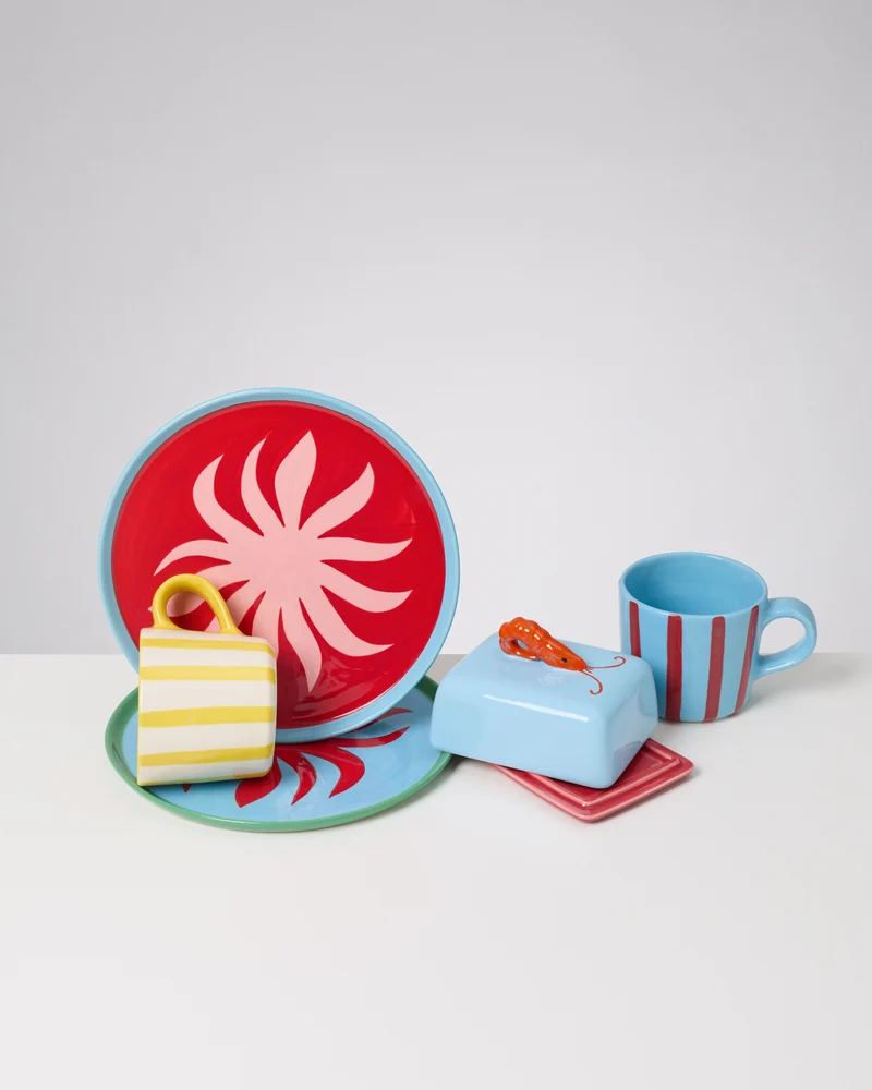 MaM x Isis Maria Geschirr-Set Palm Stripe mix 5-teilig