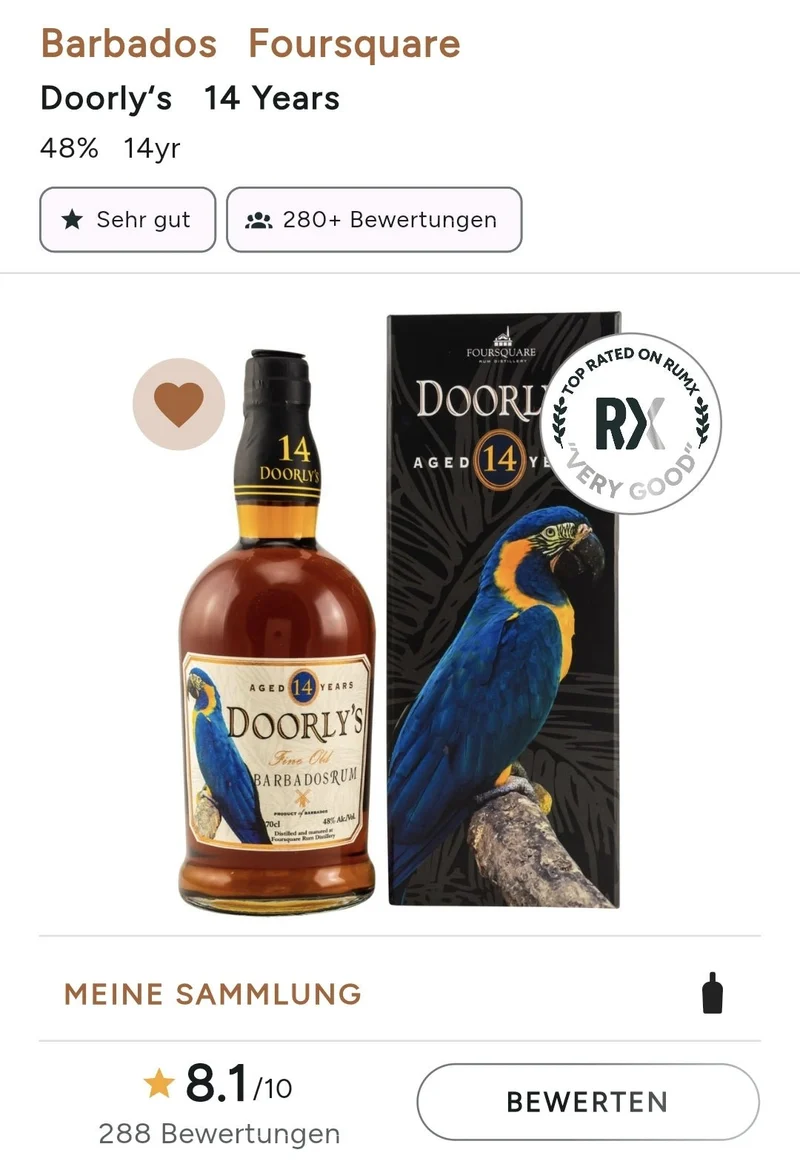 Doorly's 14 Jahre Barbados old fine Rum 48% vol. 0,7l doorly rx doorlys