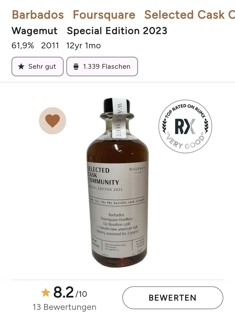 X Wagemut Foursquare 12y SCC PX Single Cask 2023 Cask Strength Barbados Rum 0,5l 61,9%vol.