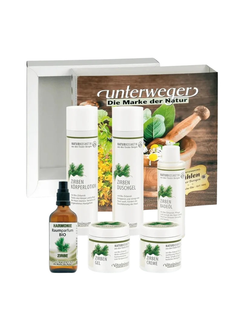 Unterweger Zirben Geschenkkistchen – Naturkosmetik-Set mit Bio-Zirbenöl zur Pflege & Entspannung im stilvollen Holzkistchen