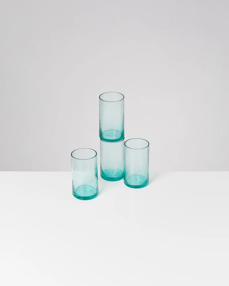 Leiria Glas klein riffled grün 4er-Set