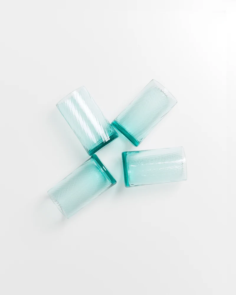 Leiria Glas klein riffled grün 4er-Set