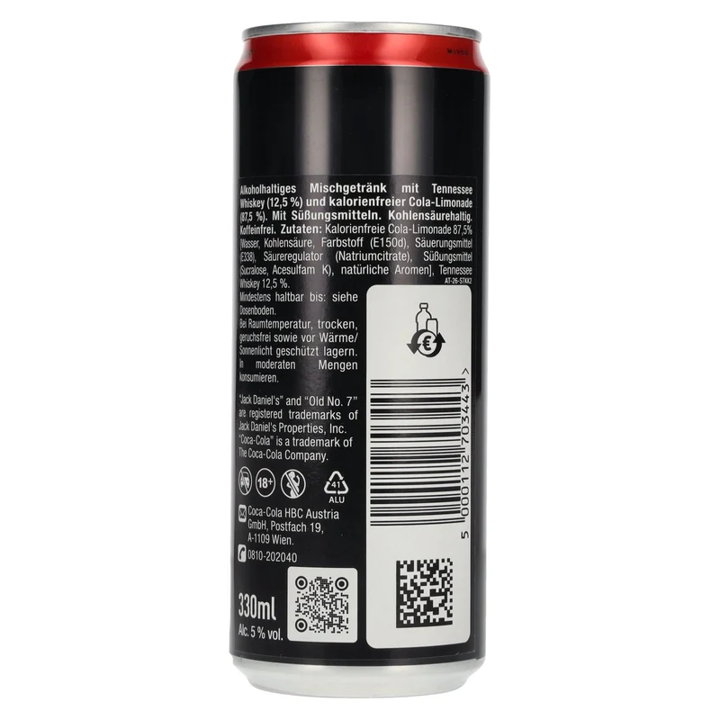 Jack Daniel's No. 7 Whiskey & Coca Cola ZERO SUGAR 5% Vol. 0,33l Dose Pfand