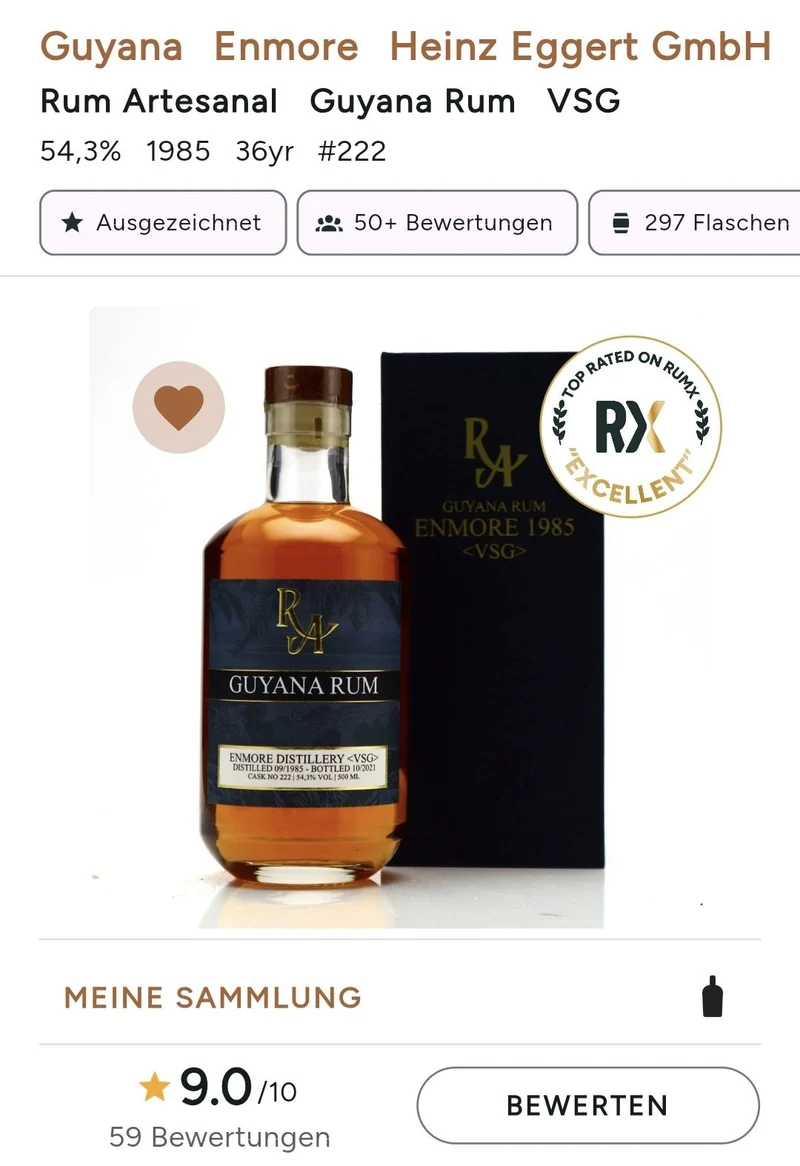 RA Guyana Enmore Dist. 1985 2021 VSG 0,5l 54,3% vol. Rum Artesanal single cask