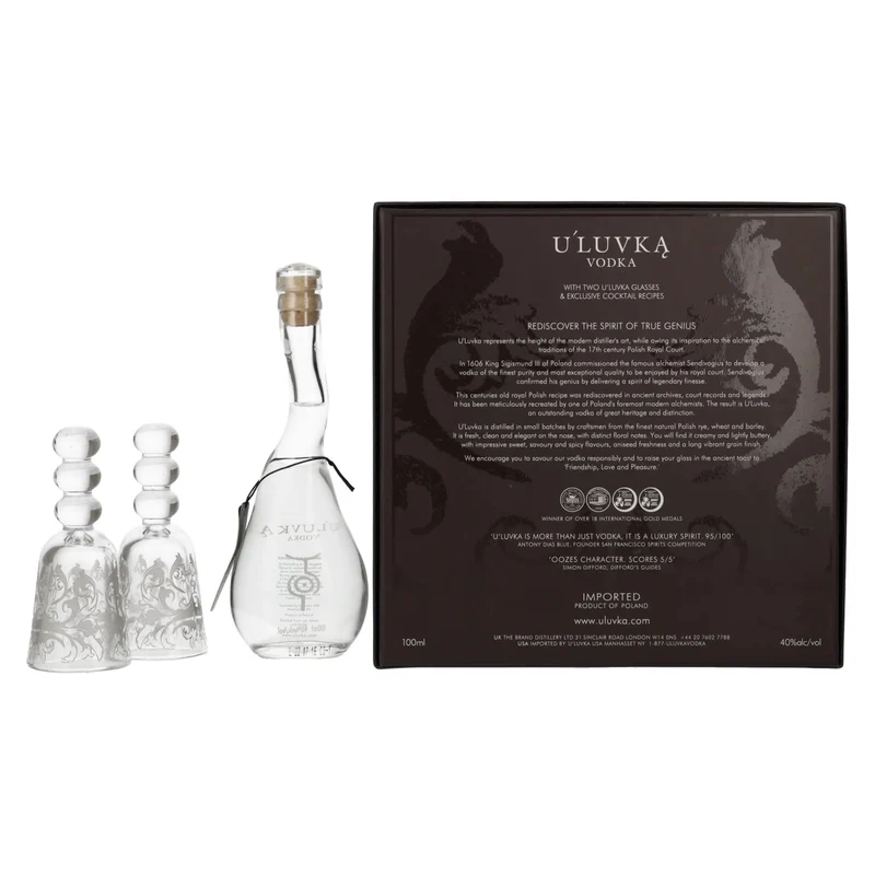 U'Luvka Vodka 40% Vol. 0,1l in Geschenkbox mit 2 Gläsern