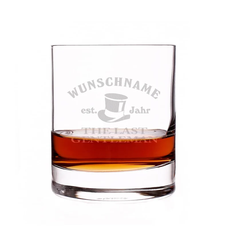 schlichtes, gerades und schweres Whiskyglas mit Gravur