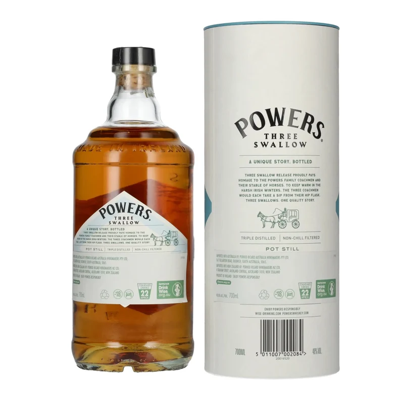 Powers THREE SWALLOW Single Pot Still Irish Whiskey 40% Vol. 0,7l in Geschenkbox