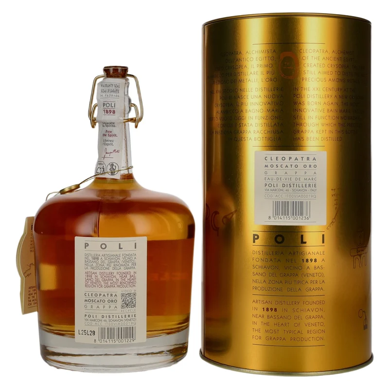 Poli Grappa Cleopatra Moscato Oro 40% Vol. 0,7l in Tinbox