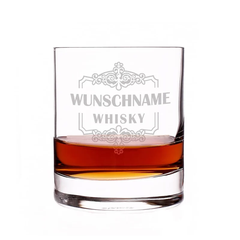 Whiskyglas mit Ornamentrahmen und Gravur ihres Wunschnamens