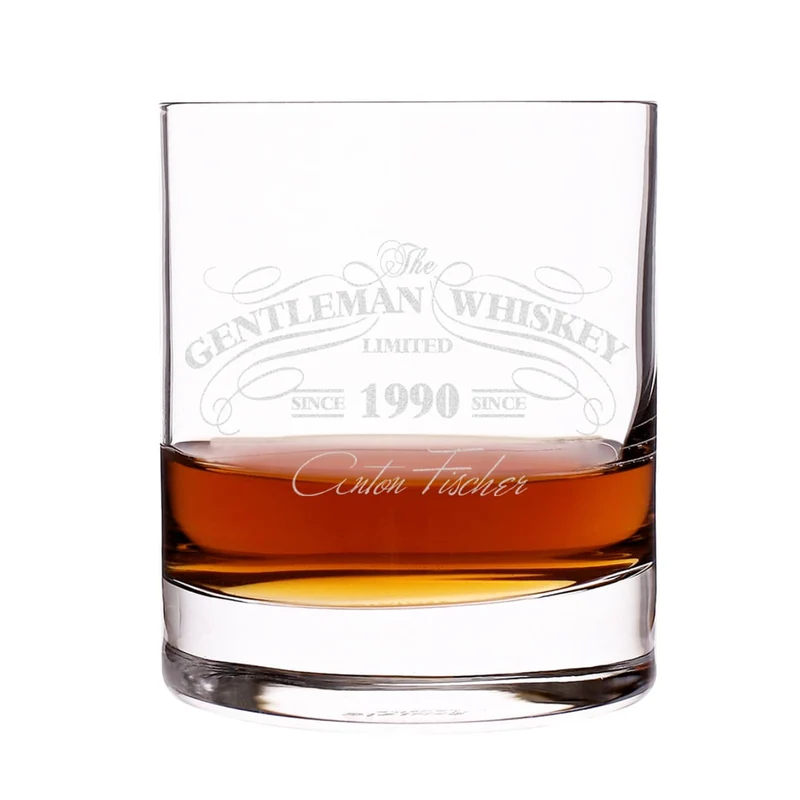 Graviertes Whiskyglas im Gentleman-Whisky-Design mit Wunschname und Geburtsjahr