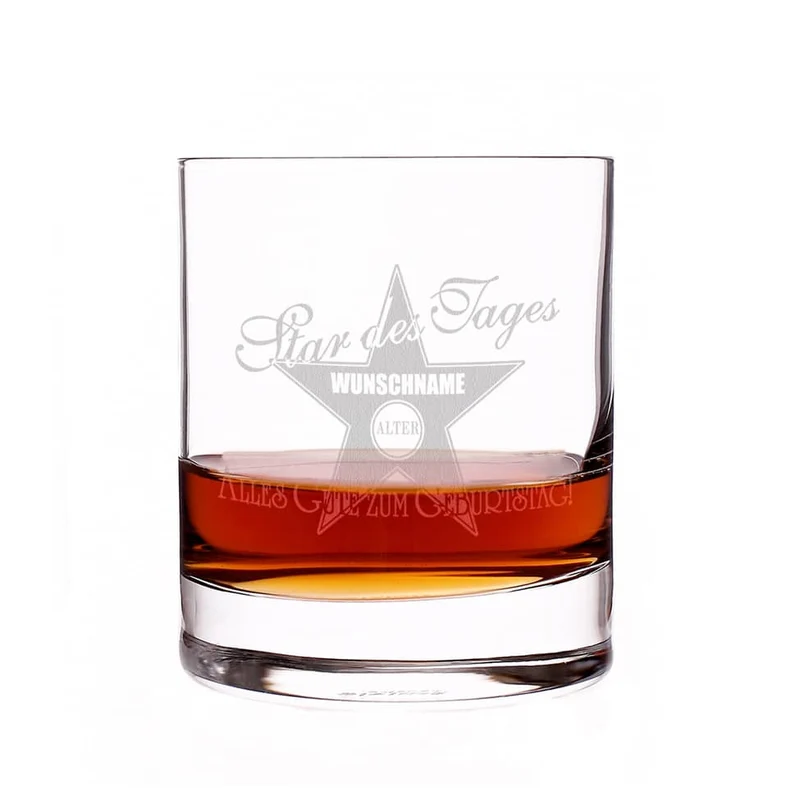 graviertes Whiskyglas Walk of Fame mit Namen und Alter