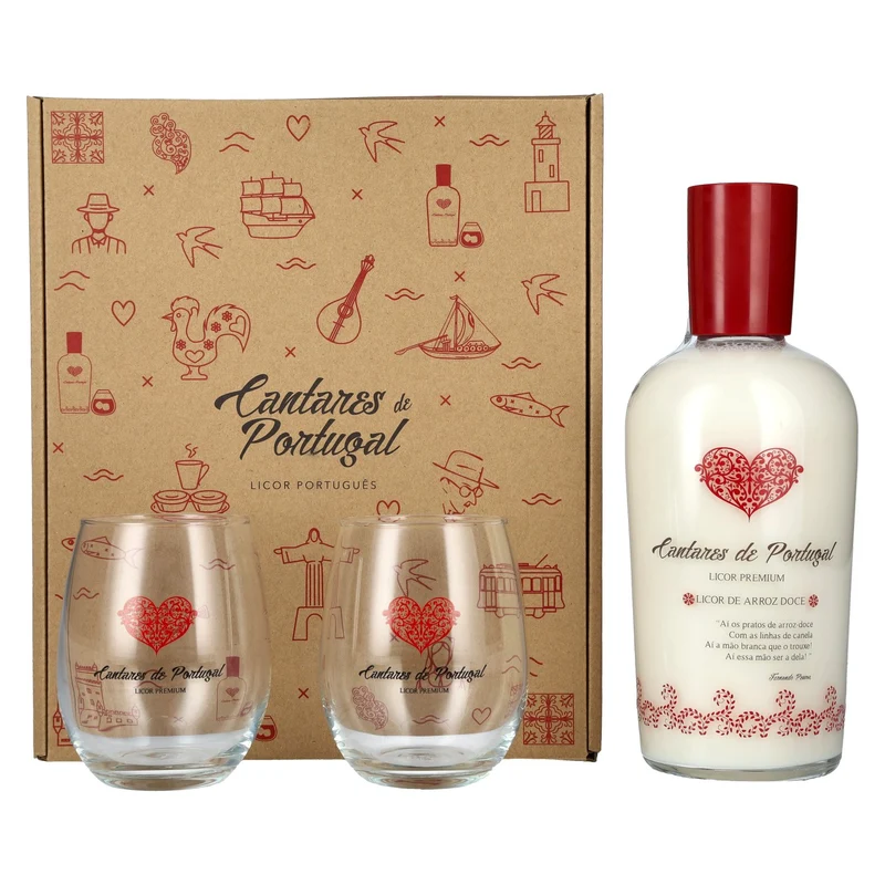 Cantares de Portugal Licor de Arroz Doce 15% Vol. 0,7l in Geschenkbox mit 2 Gläsern