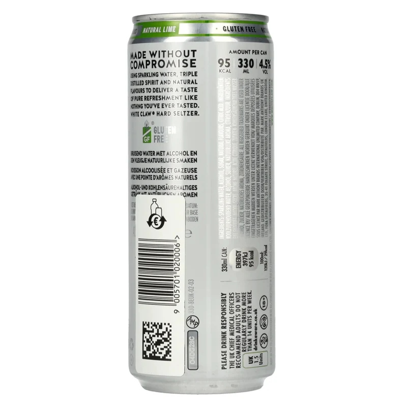 White Claw Hard Seltzer Natural Lime 4,5% Vol. 0,33l Dose Pfand