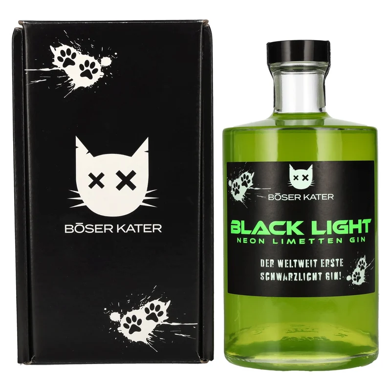 BÖSER KATER Black Light Neon Limetten Gin 40% Vol. 0,5l in Geschenkbox