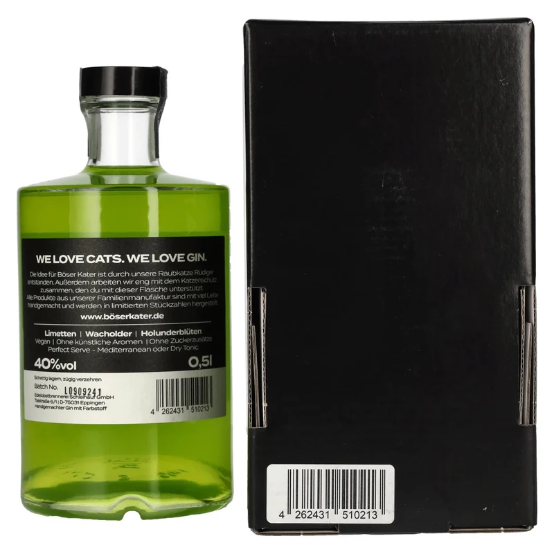 BÖSER KATER Black Light Neon Limetten Gin 40% Vol. 0,5l in Geschenkbox