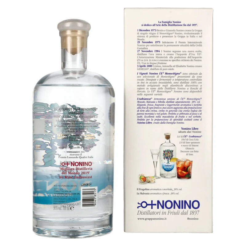 Nonino Grappa ÙE Monovitigni Uvabianca 38% Vol. 0,7l in Geschenkbox