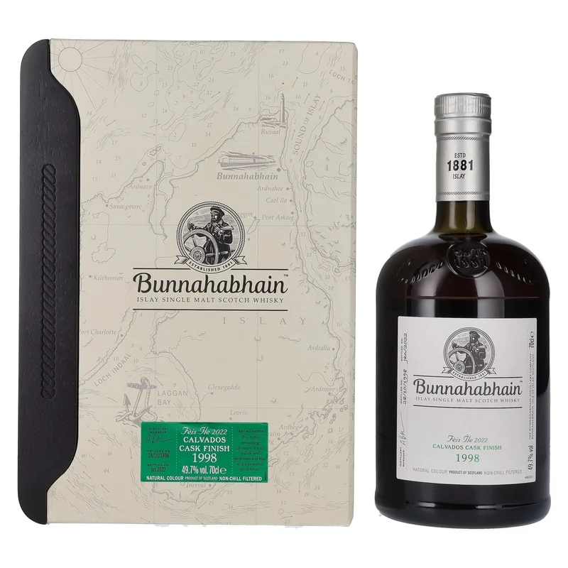 Bunnahabhain Fèis Ìle CALVADOS CASK FINISH 1998 49,7% Vol. 0,7l in Geschenkbox