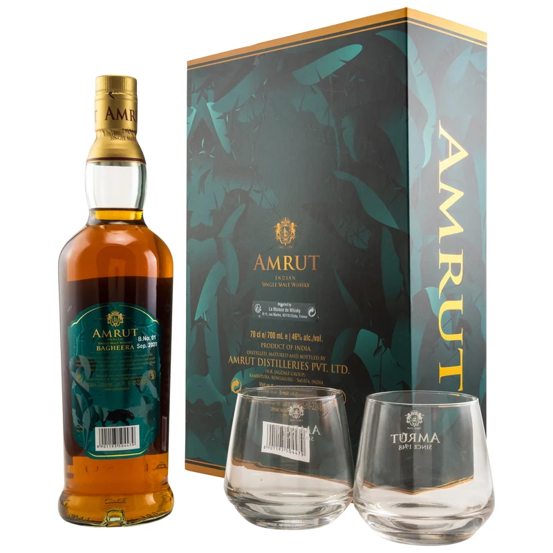 Amrut | Bagheera | Geschenkset mit 2 Gläsern | 46%