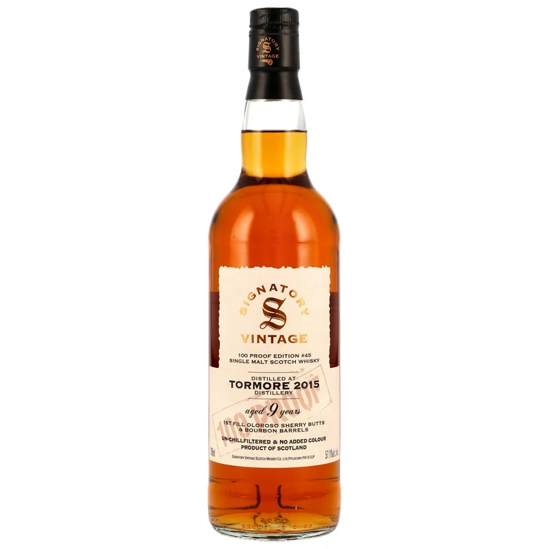 Tormore 2015/2025 - 9 y.o. - Signatory 100 PROOF Edition #45 | Speyside Single Malt Whisky | 1st Fill Oloroso Sherry Butts & Bourbon Barrels | 9 Years Old | 57,1% Vol. | 0,7l