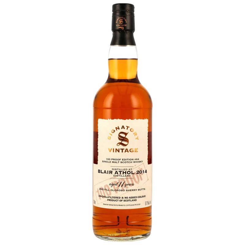 Blair Athol 2014 – 11 Jahre Signatory 100 PROOF Edition #64 | Highland Single Malt Whisky | 2nd Fill Oloroso Sherry Butts | 57,1% Vol. | 0,7l
