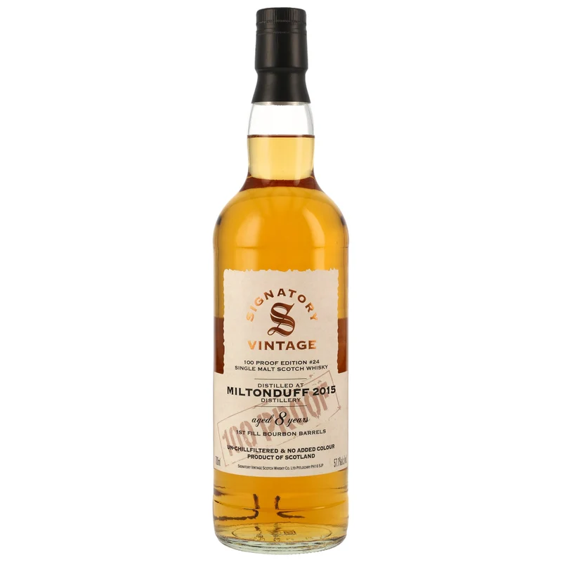Miltonduff 2015/2024 – 8 y.o. – Signatory 100 PROOF Edition #24 | Speyside Single Malt Whisky | 1st Fill Bourbon Barrels | 8 Years Old | 57,1% Vol. | 0,7 l