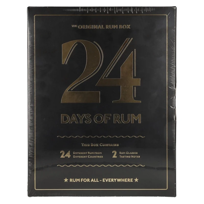 24 DAYS OF RUM The Original Rum Box Black Edition 41,3% Vol. 24x0,02l in Geschenkbox mit 2 Nosing Gläsern
