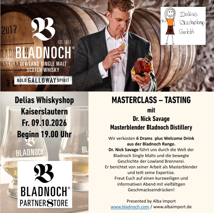 Bladnoch Tasting mit Masterblender Dr. Nick Savage 7 Drams 09.10.26 um 19:00 Uhr