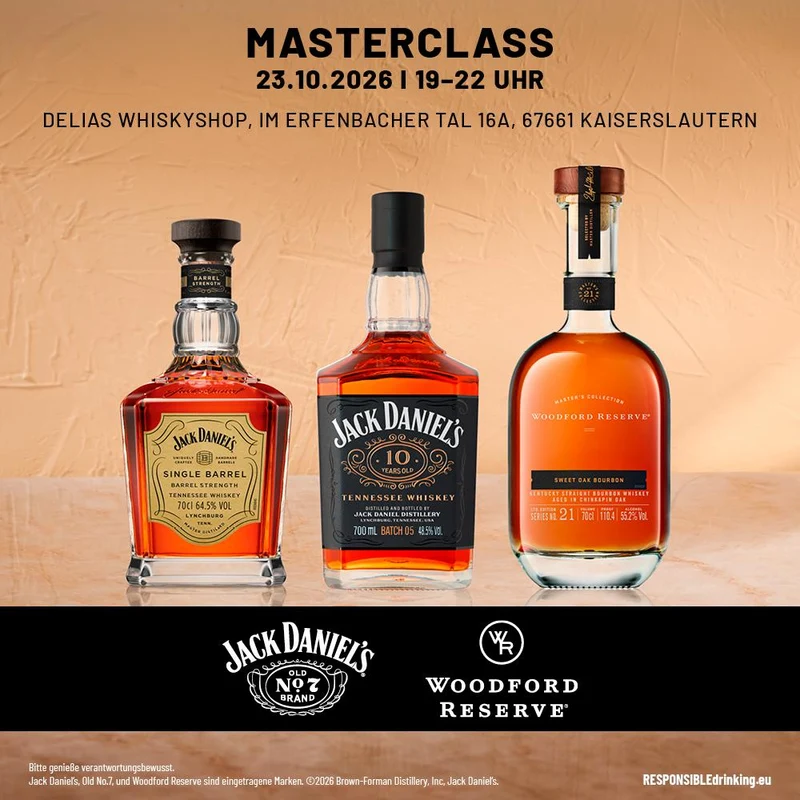 Jack Daniel's und Woodford Masterclass Tasting mit Thomas Kunze 8 Drams 23.10.26 um 19:00 Uhr