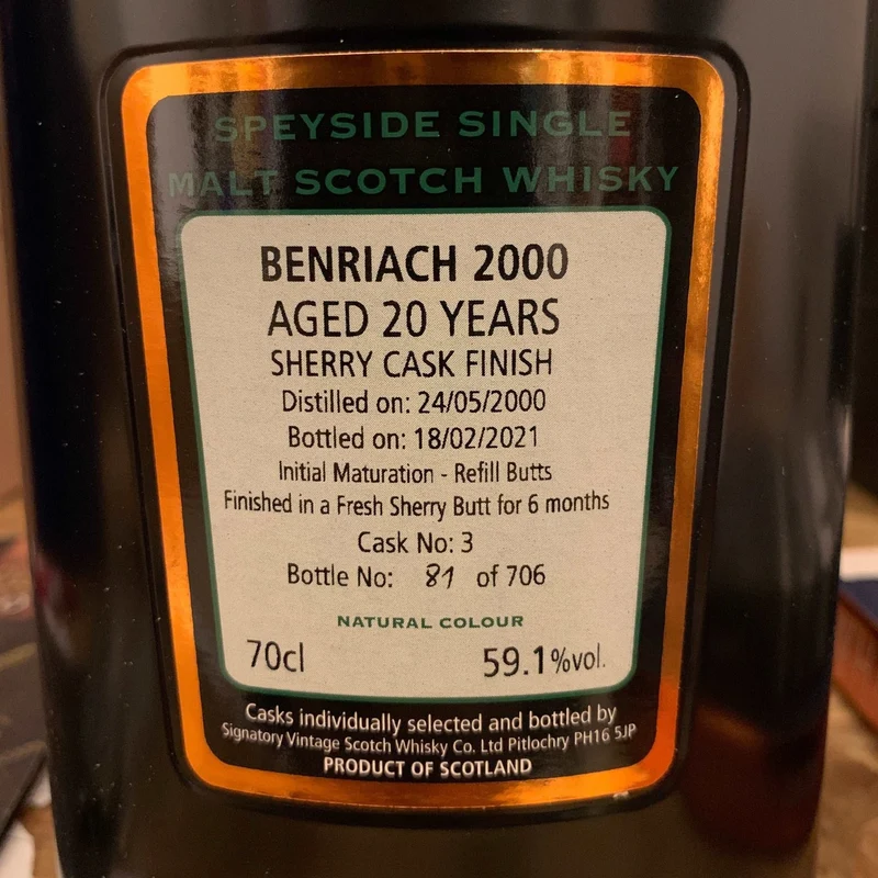BenRiach | 2000/2021 | Cask No. 3 | Signatory Vintage | Cask Strength Collection | 59,1%