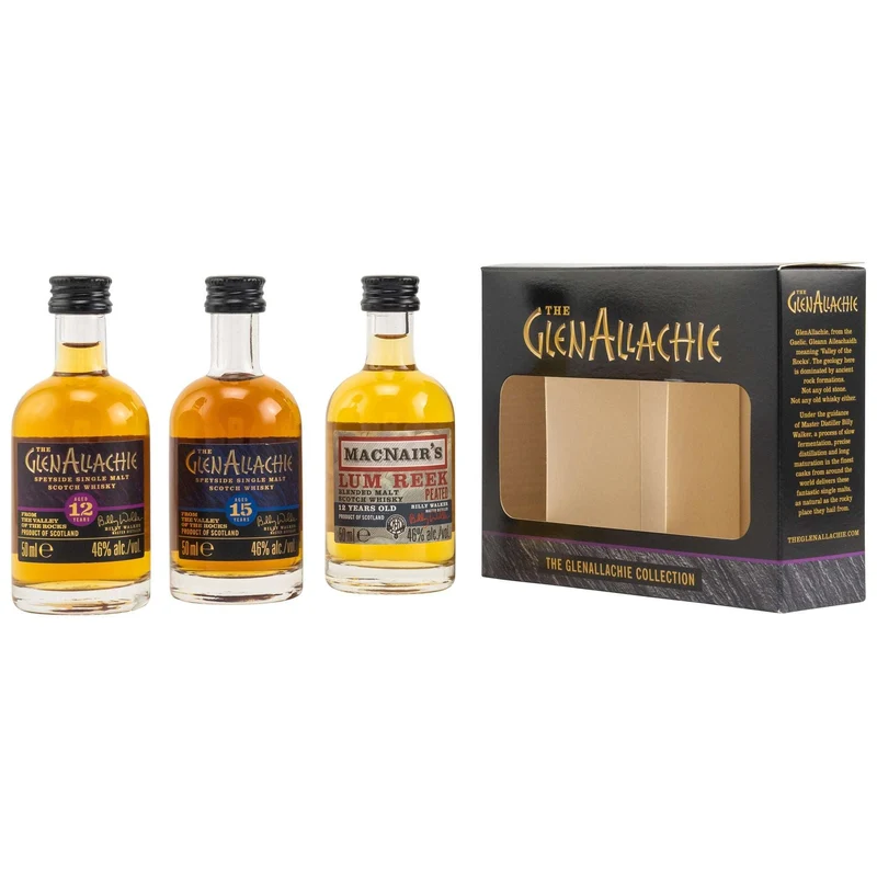 GlenAllachie Miniatur Collection | 12 & 15 Jahre + Lum Reek 12 Jahre | 3 x 0,05l | 46%