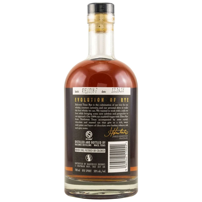 Balcones | Texas Rye | 100 Proof | Pot Distilled | Texas Spirit | 50%