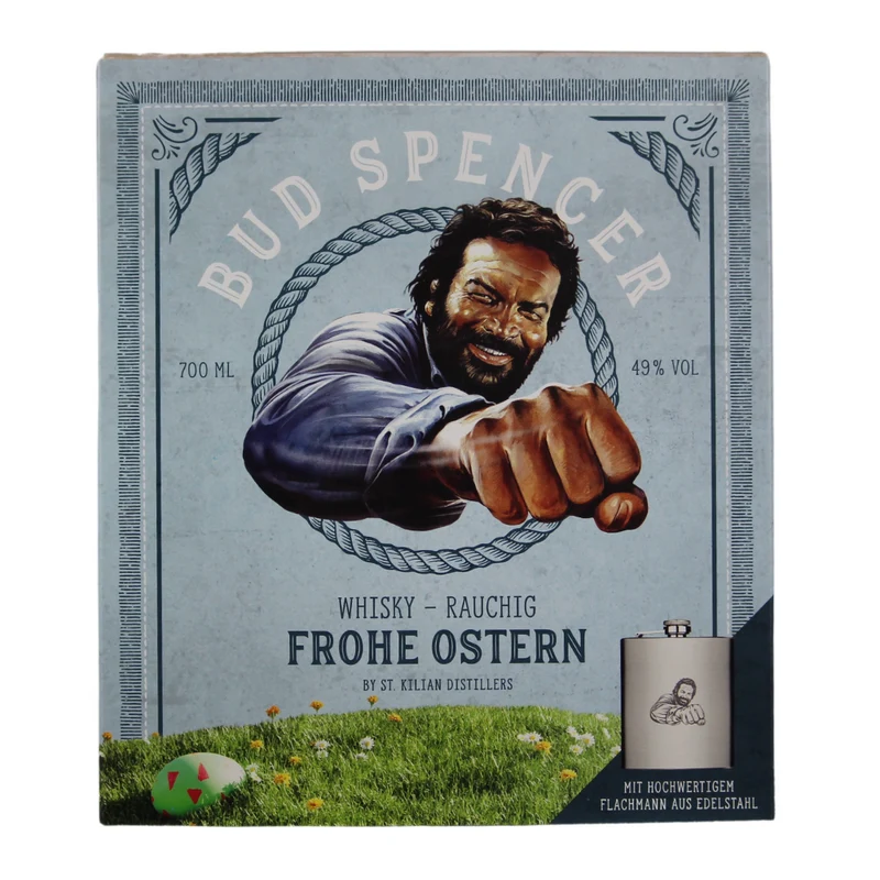 St.Kilian Bud Spencer The Legend Ostern Geschenkset mit Flachmann (Rauchig) 49% 0,7l