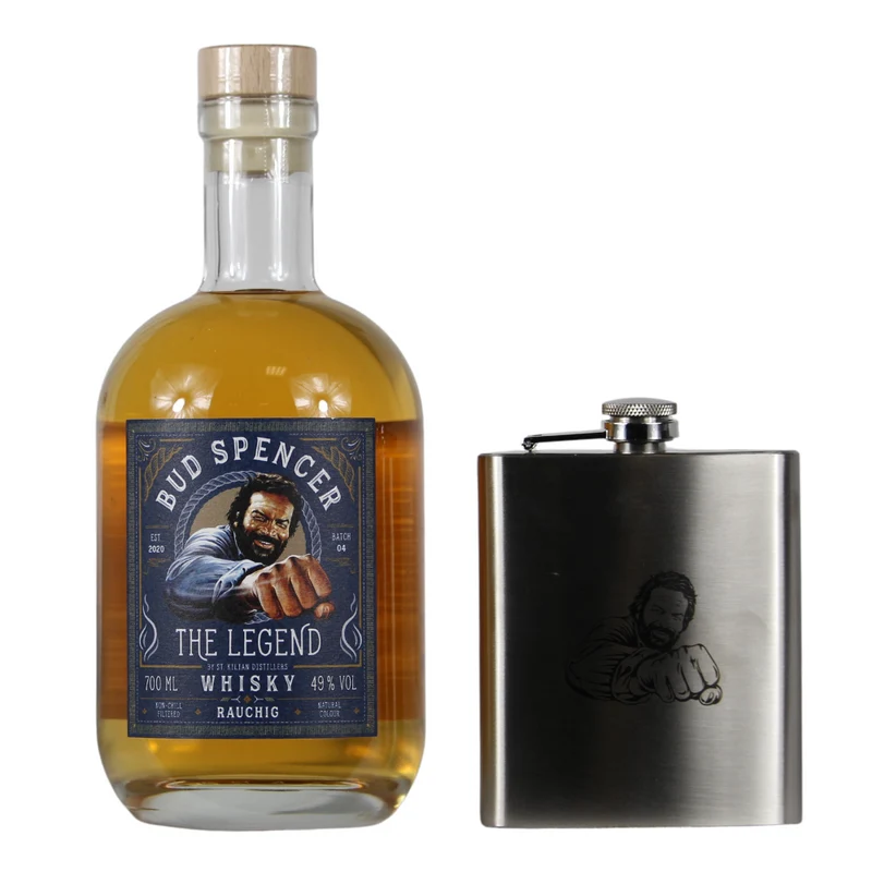 St.Kilian Bud Spencer The Legend Ostern Geschenkset mit Flachmann (Rauchig) 49% 0,7l