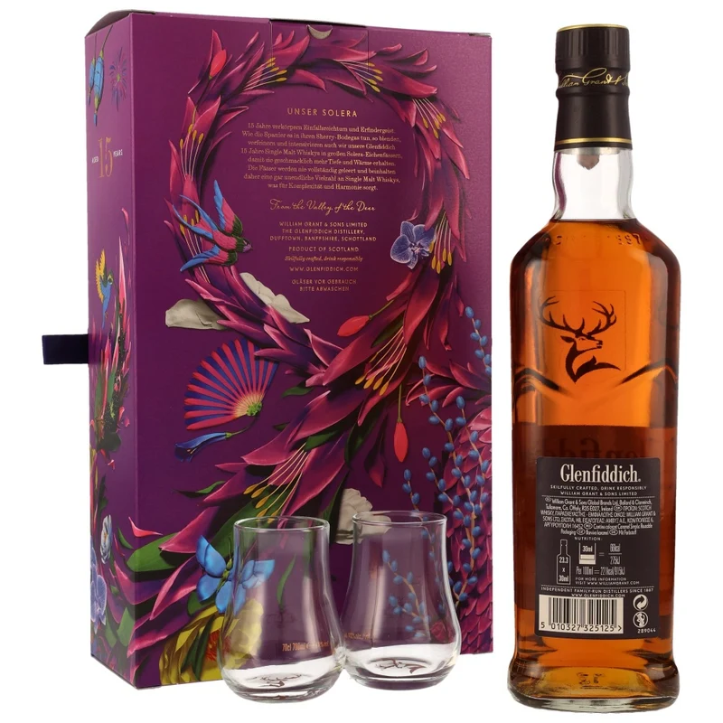 Glenfiddich 15 Jahre Geschenkverpackung 40% 0,7l + 2 Gläser